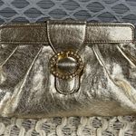 Gold Clutch Rhinestone Bedazzled Gem Circle Bag Soft Faux Leather Magnet Closure Photo 6