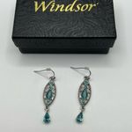 Windsor 𝅺‎ Aquamarine Crystals and Silver Toned Earrings Pierced Boho Chic NIB Photo 2