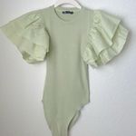 ZARA Bodysuit dramatic flutter bodysuit ruffle sleeves SMALL Green Photo 5