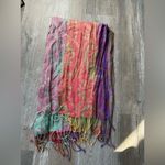 VTG Neck Scarf Made In India Boho Hippie Multi Color Pink Purple Green Fringe Photo 4