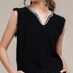 Moon River $79 Black Sleeveless Embroidered Fringe Linen Top Women's Size Small Photo 2