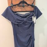 XScape NWT Scuba Off Shoulder Ruched Navy Bow Gown Size 12 Photo 4