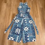 Loft Paisley Print Sleeveless Wide Leg Romper Jumpsuit Size Large L White Blue Photo 1