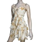 Aladore Womens Size M Tan Beige Floral Print Ruffle Cami Shoulder Tie Mini Dress Size M Photo 4