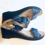 Mephisto Nadia Wedge Sandals Snakeskin Leather Comfort Slides Size 37 Blue Photo 6