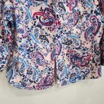 Basic Editions Paisley Boho 3/4 Sleeve Button Down Dress Shirt Work Wear Sz XL Blue Photo 3