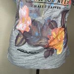 ZARA Trafaluc S Gray Floral "ME IS ALL YOU NEED" Distressed Cold Shoulder Top Sm Photo 2