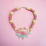 VTG Abalone Inlay Lotus Flower Statement Necklace Pink Blue Mother of Pearl Photo 2