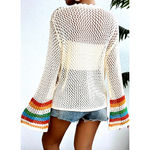 Retro Crochet Open Front Long Sleeve Boho Cardigan Beige M (06) Size 6 Photo 3