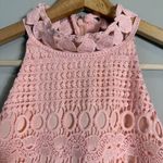 Two Sisters Crochet Overlay Midi Dress Women's 4 Pink Sheer High Neck Cocktail Photo 5