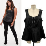 Torrid  Black Faux Leather Lace-Up Peplum Top Plus Size‎ 1X Photo 1