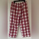 Boden red/white plaid pajama pants, elastic waist, pockets, velvety tie; size 14 Red Photo 3