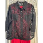 Source Unknown Sheer Black Cutout‎ Button-Front Blouse Romantic Boho Gothic Layering Shirt Photo 9
