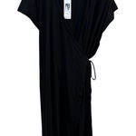 Eileen Fisher NEW Jersey Wrap Dress in Black Size L Midi Short Sleeve Lagenlook Photo 0