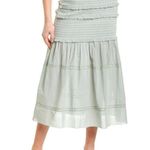 Love Shack Fancy Tiered Ruffle Ruched Iva Midi Skirt in Sage Green White Polka Dot Photo 4