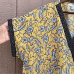 cj banks Womens Shirt Blouse Yellow Floral Faux Wrap Short Sleeve Plus Size 1X Photo 6