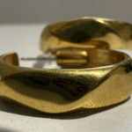 Monet Vtg  Hoop Earrings Gold Tone Small Flat Fat Chunky Pierced Designer Twist Photo 0