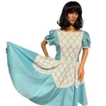 vintage Aqua & white Daisy overlay dress circular skirt size large Blue Photo 13