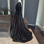 Women’s Black Satin 3/4 Sleeve Sparkly Sheer Bodice Formal Dress LegSlit Size 12 Photo 5