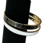 Monet Set Of 2 Vintage  Signed Gold Tone White Black Slender Bangle Bracelets Photo 1