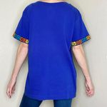 Vintage Blue Mexican Colorful Embroidered Floral Bird Tee Shirt Size M Photo 7