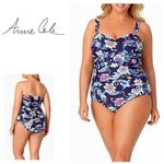 Anne cole New. Navy floral bandeau swimsuit. 16W Photo 1