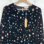Nookie Nooki London Josie Printed Velvet Blouse Stars Print Long Sleeve pullover Large Photo 1