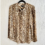 J.Crew Long Sleeve Leopard Print Tie Neck Button Up Shirt Brown Women's Large Photo 1