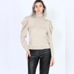 MISA Los Angeles Gabriela Puff Sleeve Cashmere blend Sweater Tan Size Small Photo 2