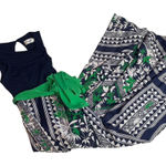 Eliza J Navy Blue Green Tank Dress Maxi 2 Small Tie Waist Jersey Scarf Print Photo 0