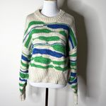Aerie Intarsia Abstract Green and Blue Striped Sweater Photo 1