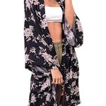 Spiritual Gangster Maya Kimono Floral Black Pockets Tie OS Duster Swim Cover Photo 0