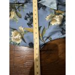 Elie Tahari  Womens Floral Satin Top Party Blouse Size S Gray Blue Short Sleeve Photo 8