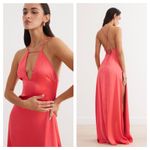 Lexi Clothing The Bali Maxi Dress Size 6 Pink Satin Lace Up Back Plunge Cocktail Photo 8