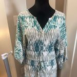 Ariat Blue White Grey Geometric Popover Dress Long Sleeve Western 1/2 Button Flu Photo 1