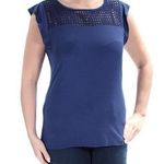 Maison Jules New Eyelet Flutter Sleeves Top Navy Photo 0