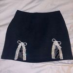 Forever 21 Small Black Rhinestone Bow Mini Skirt, High Waisted, Slit Skirt Photo 5