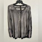 Aratta Women's Blouse Boho Grey Acid Wash Lace Embroidered Long Sleeve Top M Gray Size M Photo 1