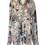 Chico's Sz 4- XL Blouse Floral Art To Wear Button Up Career Closet Staple MINT Photo 0