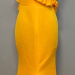 Vibrant Yellow One Shoulder Ruffle Dress Size Large Gold Photo 12