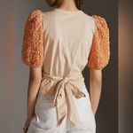 Anthropologie NEWAnthropologie current air contrast puff sleeves tie top white Medium Photo 3