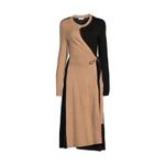 Akris Punto Colorblock Virgin Wool Wrap Midi Dress Beige Black Size 14 Photo 2
