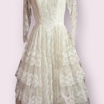 Vintage 50s Cupcake Lace Long Sleeve Cream Wedding Dress Size 6 Photo 0