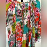 Bohemian Bright Floral Tunic Top Lightweight Stretch Blouse Ruffle Modest Office Pink Size L Photo 2