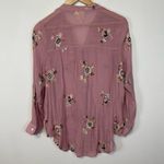 Anthropologie Fig & Flower Pink Blouse S Floral Embroidered Roll Tab V Neck Button Front Photo 2