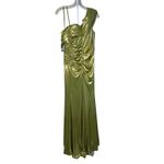 Mac Duggal NWT Off The Shoulder Ruched Waist Slit Metallic Gown in Green Size 16 Photo 3