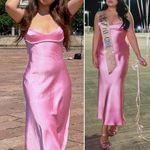 ZARA Blogger Fave Pink Satin Style Tank Open Back Cut Out Midi Dress Medium Photo 6