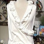 Ralph Lauren White Ruffle V-Neck Blouse women’s size P/L Photo 0