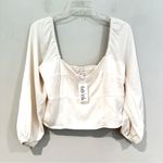 TCEC  Fab'rik Kynlee‎ Cropped Puff Sleeve Blouse Women's Large Cream Smocked NWT Photo 3