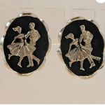 Unique Vintage Vintage Square Dance 1950’s Jewelry, Western, Silver, Black, Clip On Earrings & Pendant Photo 2